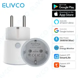 Заглушки 16A 3680W EU Smart Plugul Wi -Fi Intelly Outlet Power Monitor Wireless Growe Control работает с Alexa Google Home Tuya