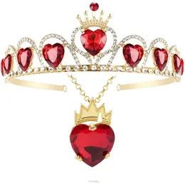 Collane Evie Royal Red Heart Necklace Tiara Discendenti Red Heart Crown Gioielli Set Queen of Hearts Eive Costume per ragazza Halloween