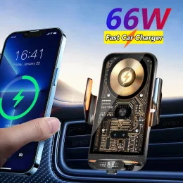 Laddare Trådlös laddare CAR AIR VENT STAND Telefonhållare för iPhone 12 13 14 15 Huawei Mate 60 Pro Magnetic USB 66W Super Fast Charging