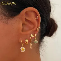 أقراط ISUEVA GOLD MOOP HOOP أقراط مجموعة للنساء Retro Boho Piercing Ear Cuffs Stud Drop Drop Ackon