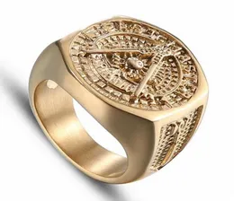 2020 Vintage Crystal Masonic Gold Farbe Edelstahl Männer Ring Neue Maurer Ringe für Frauen Herren Schmuck Ehering Sets8384264