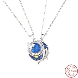 قلادة Jialy الأوروبية الحوت الزوجين S925 Sterling Silver Necklace AAA CZ Butterfly Clavicle Chain for Women Birthday Gift Jewelry New