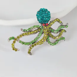 Broschen Oktopus Emaille Pin Blau Strassstifte für Frauen Männer Süßes Meerestier Kristall Schmuck Nachgefrier