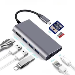 2024 Typ C till Gigabit RJ45 HDMI-kompatibel USB C 3.0 SD TF-kortläsare Hub för MacBook Samsung Dex TV Nintendo2. För Samsung Dex HDMI-kompatibelt nav