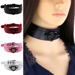 Necklaces Goth Choker For Women Black Leather Heart Collar Chokers Aesthetic Grunge Necklace Chocker Halloween Party Jewelry