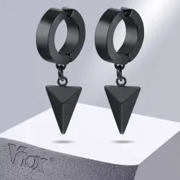 Örhängen Vnox Stylish Geometric 3D Solid Triangle Ear Clips for Men smycken gåva, anti allergi rostfritt stål huggie hoops