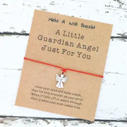 Strands Guardian Angel Wish Bracelet Guardian Angel Charm Lucky Red String Bracelets Angel Jóias para homens Presentes de amizade
