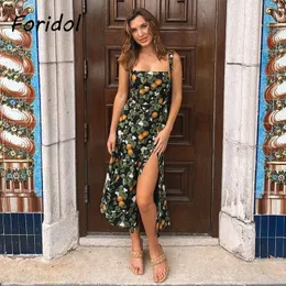 French Style Vintage Lemon Leaf Printed Green Dress Sexy Slip Midi Sleeveless Tank Dress Chiffon Women Holiday Elegant Dress 240419