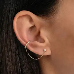 Earrings Aide 1PCS 925 Sterling Silver Single Row Diamond Ear Clip Tassel Earrings For Women Small Gold Silver Color Earrings Orecchini