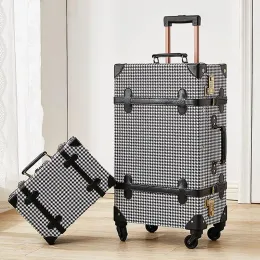 Sets Hot!New Women 2PCS/SET Vintag PU Rolling Luggage sets,Men High Quality 20"24"26"inch Fashion Trolley suitcase with handbag