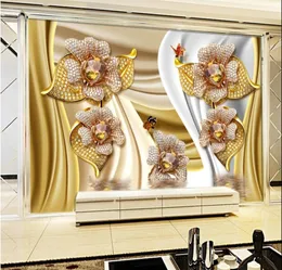 خلفيات مخصصة المجوهرات الحرير الجدارية غرفة المعيشة التلفزيون الخلفية الجدار 3D خلفية مجسمة 2396074