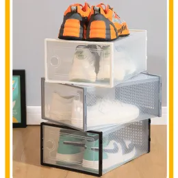 Caixas de sapato transparente empilhável caixa de armazenamento de sapato de plástico flip capa caixa de sapato titular tênis caixa organizador barato