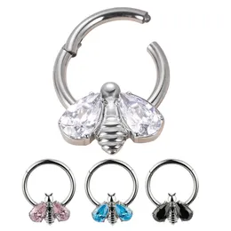 ASTM F136 Bee with Bezel CZ Wings Segment Ring Hinged Segment Nose Ring Clicker Tragus Helix Labret Earring Piercing 240423