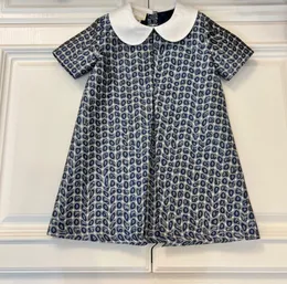 Girl Dress Summer New Childra's Wear Neck Back Double Row Blont Print Primt Logo Designer Small Jacquard Chort -рукав детское платье