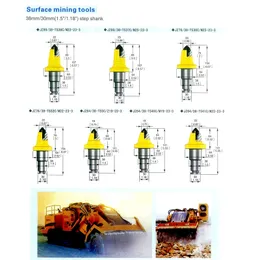 38 mm/30 mm Strumenti di estrazione della superficie della superficie del gambo gradini Bite di estrazione del carbone e minerario della superficie del trapano del supporto con pezzi di tamburi