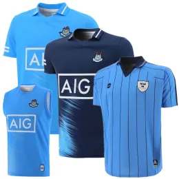 럭비 2022 더블린 GAA 2 스트라이프 기념 저지 조끼 복고풍 짧은 슬리브 훈련 최고 블루 최고의 품질 아일랜드 셔츠 모든 팀