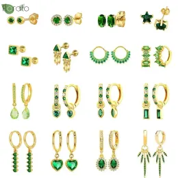 Örhängen 925 Sterling Silver Needle Luxury Green Crystal CZ Earrings 2023 Ny guld Small Hoop Earrings For Women Fashion Puncture smycken