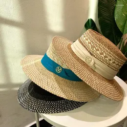 BERETS 2024 Sun Hat for Women Straw Patchwork 여름 남성 Fedoras Spring Visor Travel Beach Cap Visors Ins Black Khaki Beige