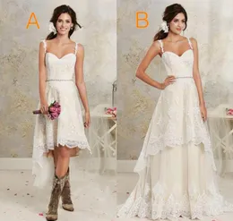 Two Styles Lace Country Wedding Dress High Low Short Bridal Dresses Floor length Multi Layers Bohemian Gowns For Wedding1433087