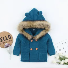 Schichten mutiger Baby Spring Herbst Kleidung Neugeborene Kind Baby Jungen Mädchen Langarm Strickoutfits warmer Wintermantel 3D Ohren Oberbekleidung