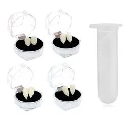 Halloween Denture Set med 4 storlekar Vampyr Denture Harts Box 5G Particle Hot Melt Adhesive