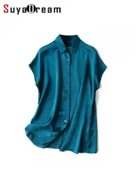 Accessori Suyadream Woman Chic Shirts 100%Mulberry Silk Abbassa le maniche a pipistrello corto Collar Bagine 2023 Primavera Summer Solid Top
