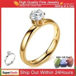 Bands Sparkling 1 Carat Natural Zirconia Diamant Rings High Quality Real Golden Never Fade/Allergy Free Wedding Band Jewelry for Women