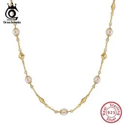 Gioielli Orsa 925 Sterling Silver Pearl Choker Necklace Vintage 5-6 mm Catena di perle d'acqua dolce per le donne GPN52 240412