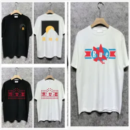 Erkek Tasarımcı Giysileri Rhude T Shirt Erkekler Tshirts Grafik Tee T-Shirt Kristal Sızdırmazlık Klasik Alev Logo Baskı Aldı 230g Çift İplik Kumaş Duman Graffiti