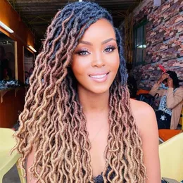 Soft Dreadlocks Gypsy Locs Crochet Hair Synthetic Hair Ombre Brown Blond 18 Inch Curly Faux Locs Braids Hair for Black Women 240409