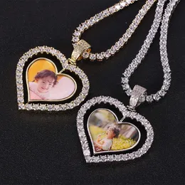 Conjunto de amor de dupla face rotativo com zircão de pingente sólido foto comemorativa Colar Diy Jóias Yunyi