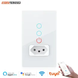 Plugs Wifi Smart Tuya Brazil Parallel Light Switch Wall Socket Brazilian Plug Brasil Outlet Glass Panel Intelligent Alexa Google Home