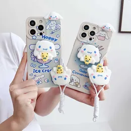 Cell Phone Bumpers Cinnamoroll Head Grip Tok Holder Soft Phone Case for iPhone 13 Mini 12 11 14 Plus 15 Pro Max 7 8 SE X XS Max XR With Same Strap Y240423