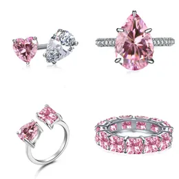 Diamond Pink Designer Ring For Woman Ward Wearling Sier 5A Циркония круглый груша любовь свадебная обручальная карда