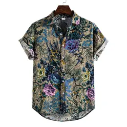 하와이 꽃 열대 셔츠 남성 Dazn Tops Summer Casual Short Sleeve Button Chemise Loose Vacation Beach Blusas 240419