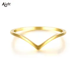 Rings Aide Presale Solid Gold Jewelry 9K/10K/14K/18K/24K Gold Rings For Women Minimalist French Style V Shape Slim Thin Stackable Ring
