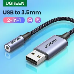 Cartões Ugreen Sound Card Externo Adaptador USB de 3,5 mm USB para fone de ouvido Interface de áudio para PC Computador PS4 CARTA DE SOM USB