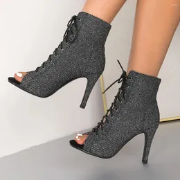 Dansskor 2024 Sexig Peep Toe Boot Stilettos Jazz Female Slipery Sole Customizable Latin Dancing Booties Plus Size
