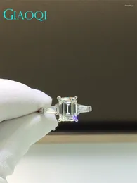 Klusterringar giaoqi äkta 9k vitt guld 1 pefect smaragdklipp d färg diamant passerade moissanit ring kvinnlig prinsessa smycken