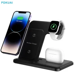 Chargers Kablosuz Şarj Cihazı 3 İPhone 15 14 13 12 12 Pro Max 11 15W Hızlı Şarj Dock İstasyonu Apple Watch AirPods İndüksiyon Standı