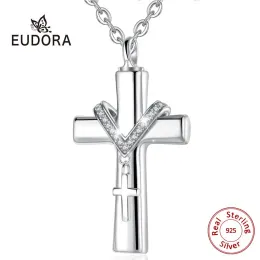 Halsketten Eudora Sterling Silber Klassiker Cross Cremation Asche Urn Halskette Keepsake Schmuck Ashes Gedenkanhänger für Frauen/Männer cyg002