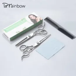 Shears Brainbow Hair Scissors Professional Hairdresser Scissors Quality 6 Inch Cutting Thinning Styling Tool Haircut Flat Teeth Blades