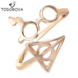 Bands Todorova Großhandel Mode Ringe weibliche Blitznarbebrillen Todes Hallows Ringe für Frauen Mädchen Weihnachtsgeschenk