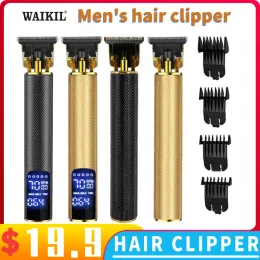 Clippers Hair Clipper Gold Gold Graving Professiona Trimmer LCD LCD Electriclefless Cabelo Clipper barba aço carbono Aço adulto Corte de cabelo infantil