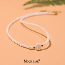 Collane Mother of Pearl CHILLER INIZIALE 3mm Collana per perle da guscio naturale per donne 26 lettere in acciaio in acciaio gioiello Moon Girl Design