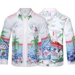 2024 Sommer Herren Langarm -Hemd Designer Casablanca Digitaler Muster Buchstätigkeit mehrere Muster -Shirts Flip Hals