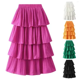 Skirts Korean Fashion Layered Ruffle Skirt Women Summer Flowy A-Line Pleated Cake Female 2024 Elastic-Waist Faldas Mujer