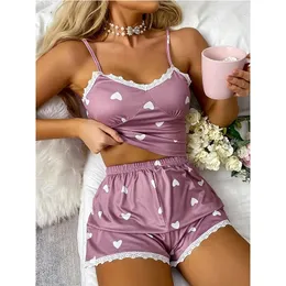 Seksi kadın pijama 2pcs set şort takım elbise baskı iç çamaşırı pijama iç çamaşırı kamisosoller tanklar gece bayanlar salon giyim homewear 240423
