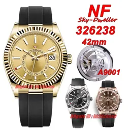 Nf luxury Uhren n Super 42mm Gelbgold 326238 A9001 Automatische Herrenbeobachtung Sapphire Champagner Zifferblatt Gummi -Gurt Gents Armbanduhr