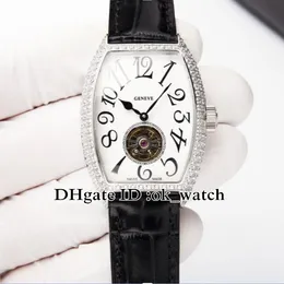 New Diamond Case Women's Watch Cintree Curvex 3080 T D Relógio automático Case de aço Tourbillon Black Leather Strap Ladies Fashion Moda